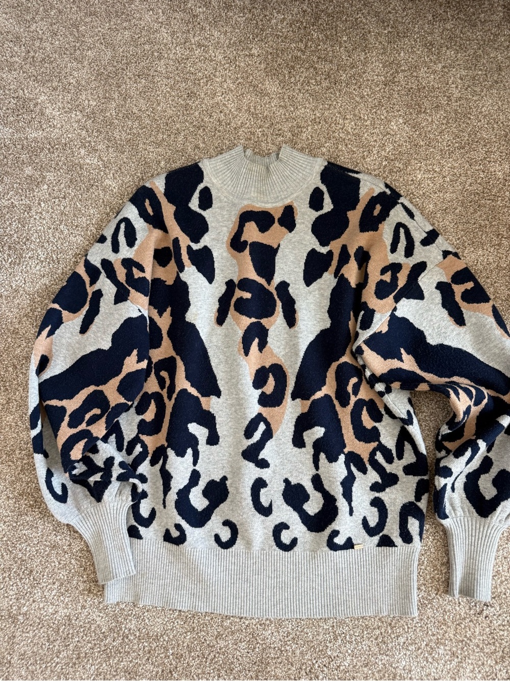 Ted Baker Leopard Print Turtleneck Sweater in Beige, Black and Tan